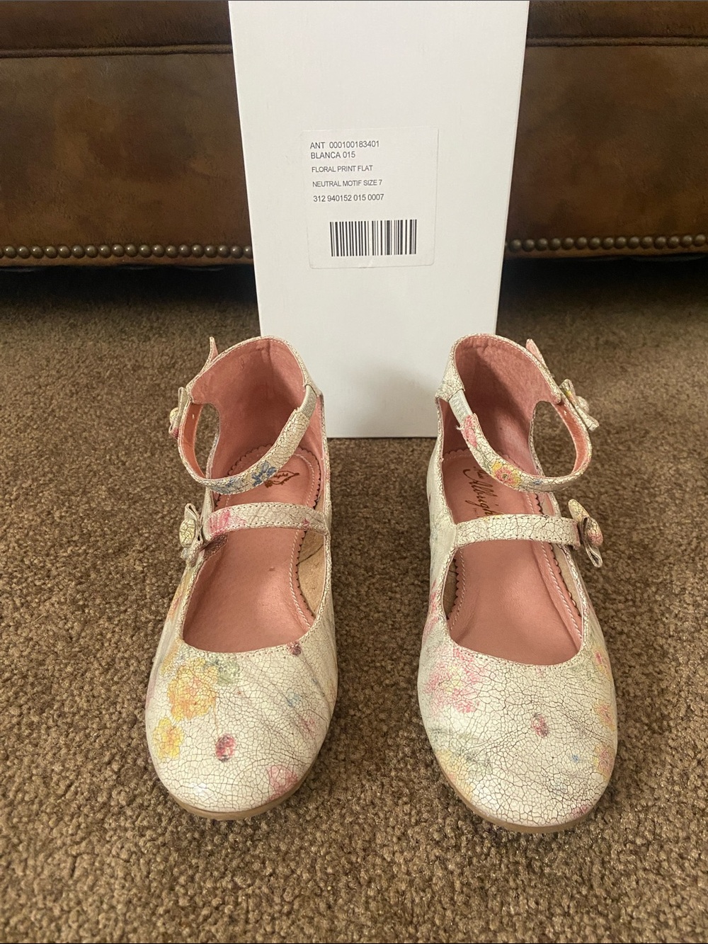Miss Albright Cream Floral Mary Jane Flats with Pink Lining